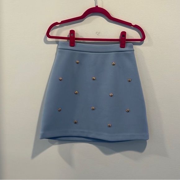 Maje “Jizie” Sky blue bee Embellished crepe mini skirt 1/US S - Picture 5 of 7